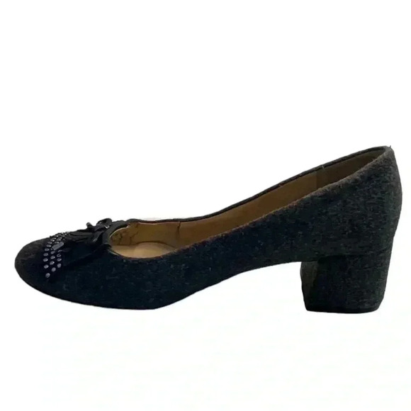Karl Lagerfeld wool and tassled block heel rounded toe office career pumps gray - Picture 4 of 10